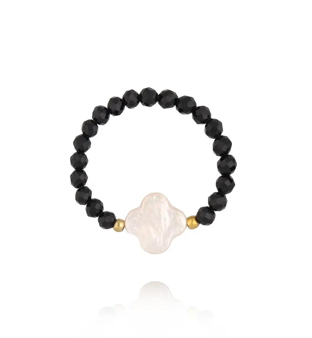 Pierścionek z turmalinami i perłową koniczynką PTW0547