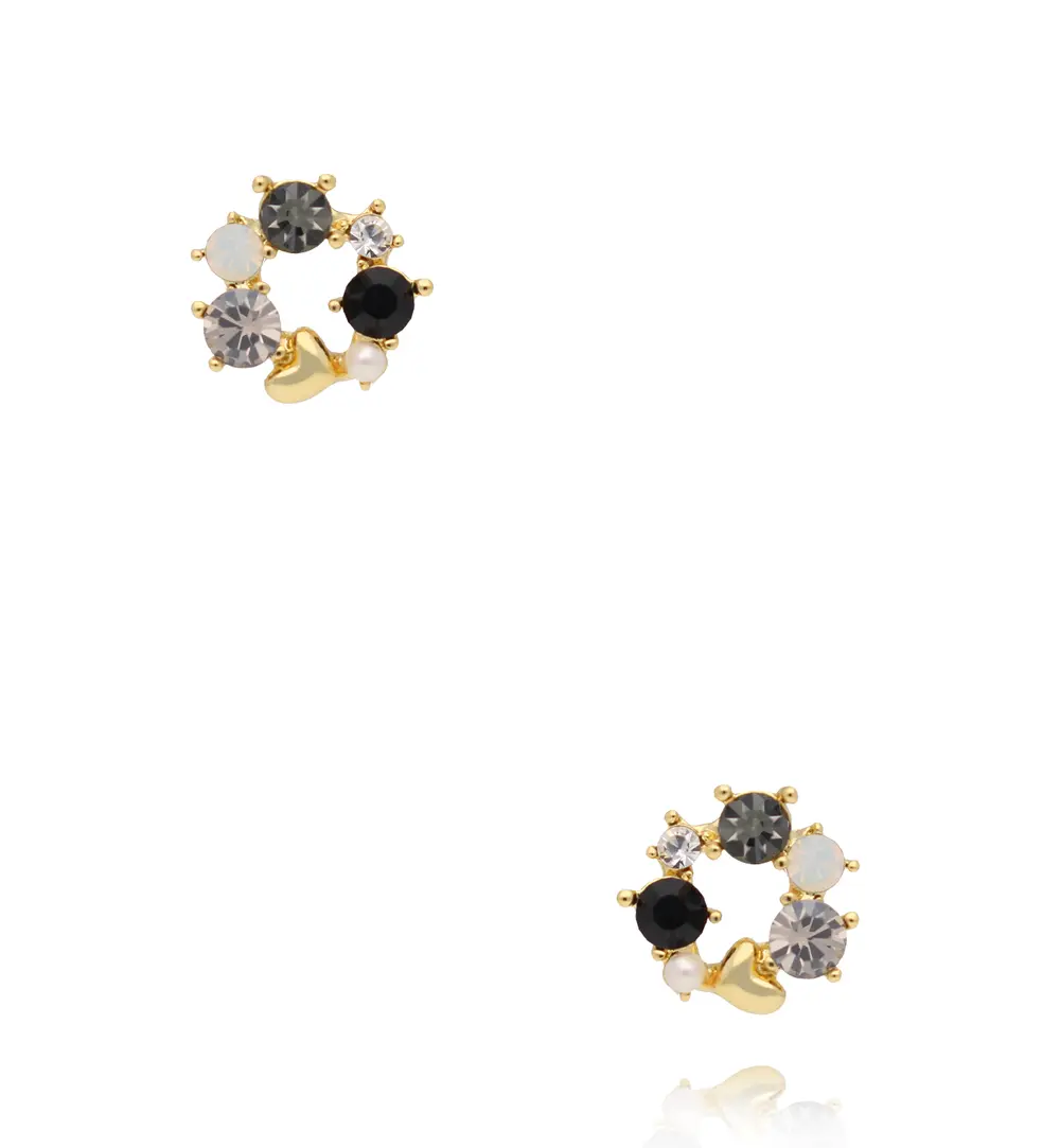 Kolczyki kolorowe kółeczka z cyrkoniami i perełką – klasyczne czarno-białe KSS2088