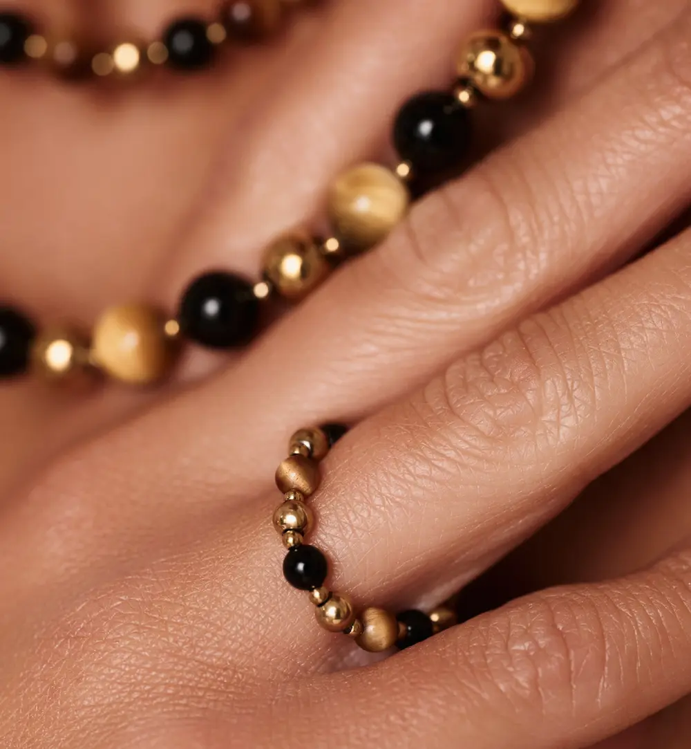 Pierścionek z agatami i tygrysim okiem PPA0068