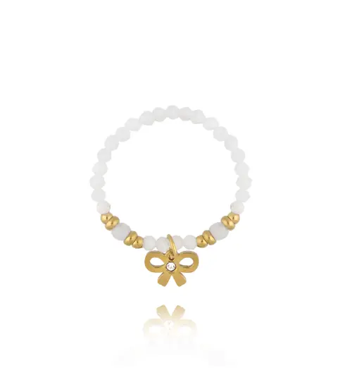 Pierścionek z kamieniami księżycowymi i złotą kokardką PTW0581