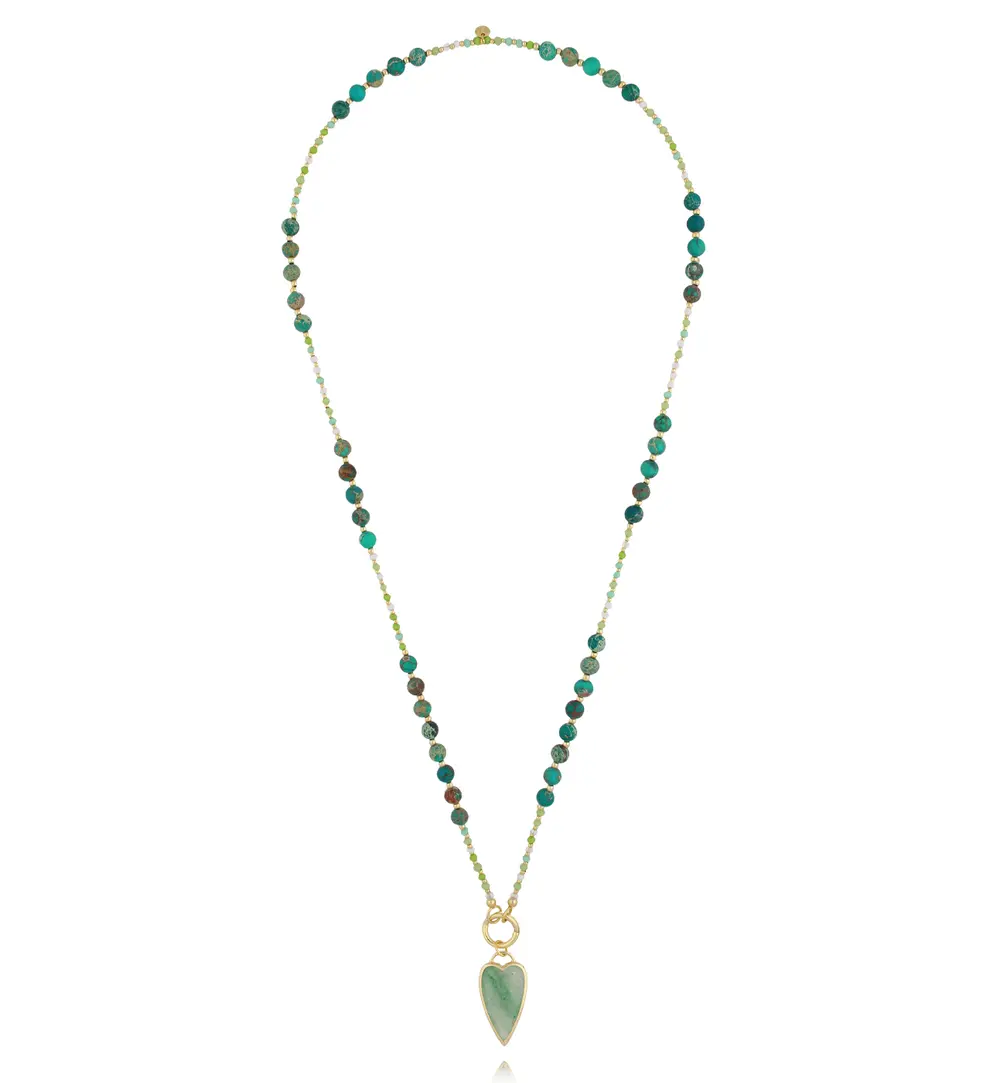 Naszyjnik z zielonymi turkusami i sercem NSC0673