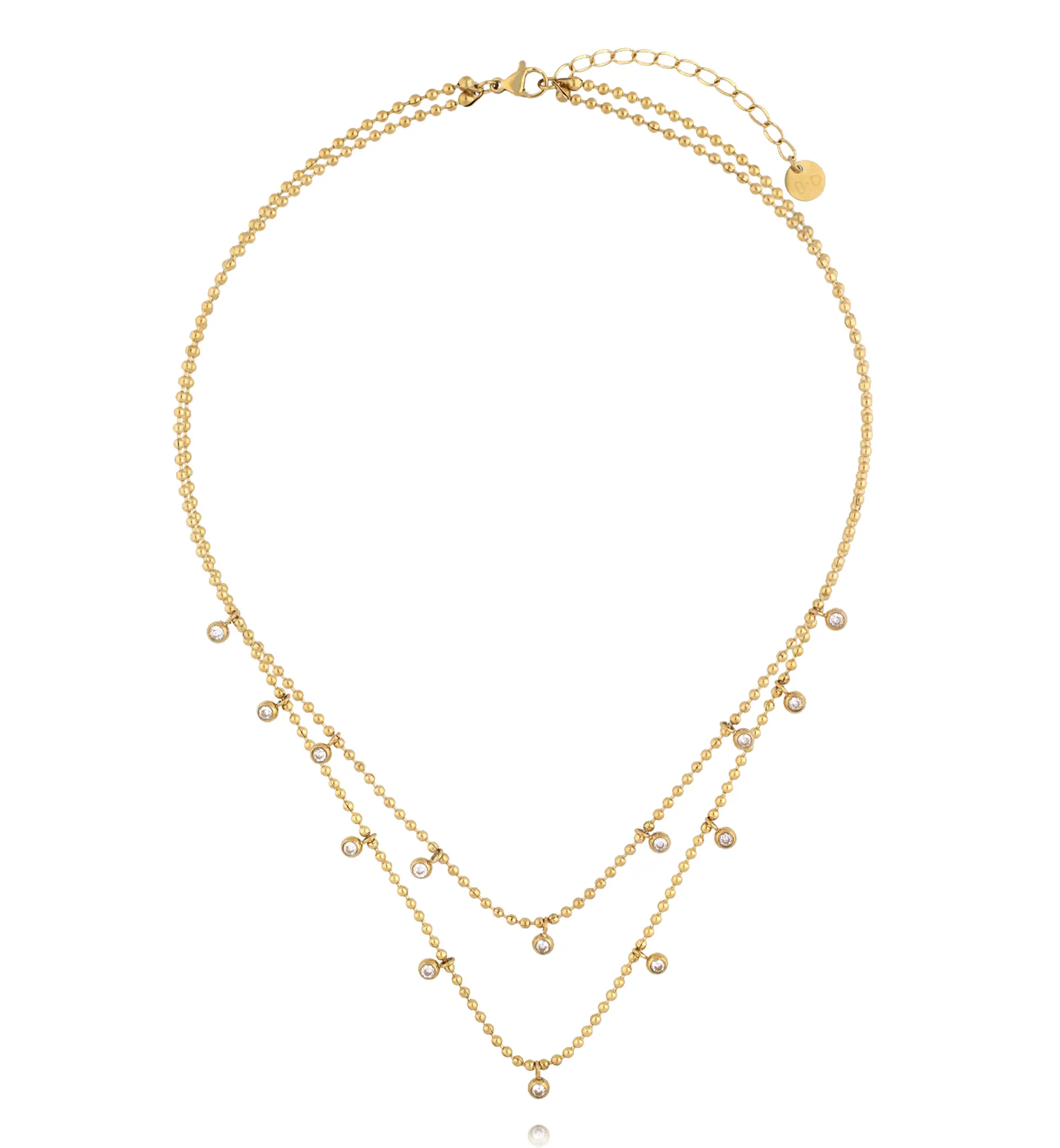 Naszyjnik podwójny z cyrkoniami na drobnym łańcuszku NSY0700