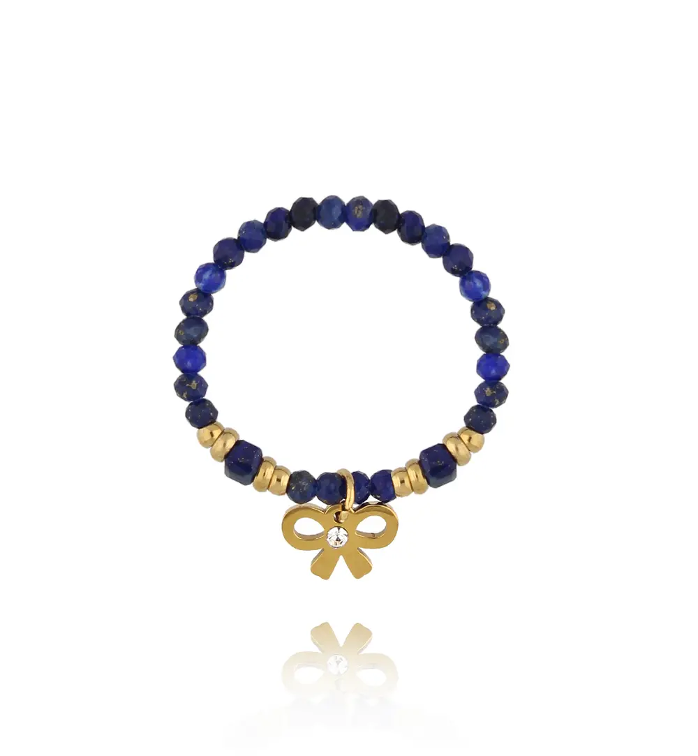 Pierścionek z lapis lazuli i złotą kokardką PTW0577