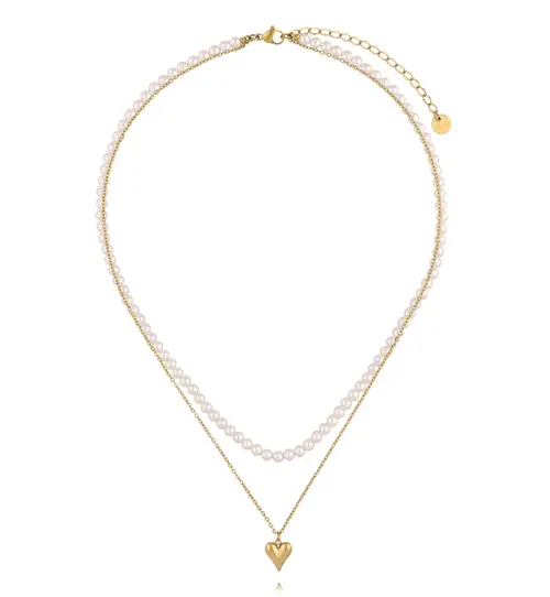 Naszyjnik z perłami i serduszkiem złoty NSY0703