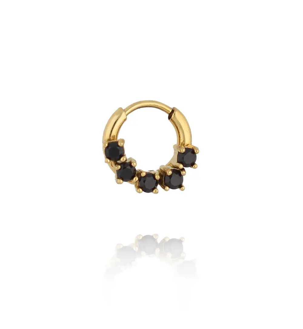 Kolczyk pojedynczy złocony z czarnymi cyrkoniami KSA2530