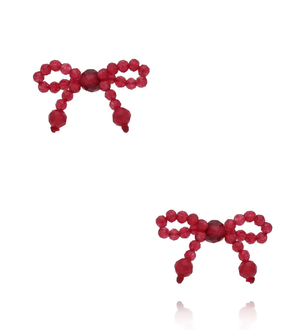 Kolczyki kokardki czerwone z jadeitami KSY0284