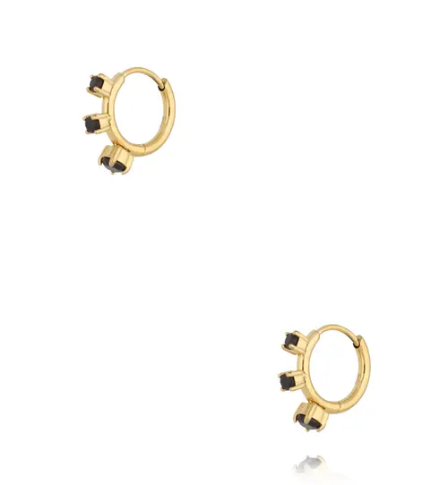 Kolczyki złocone z trzema cyrkoniami czarnymi KSA2541