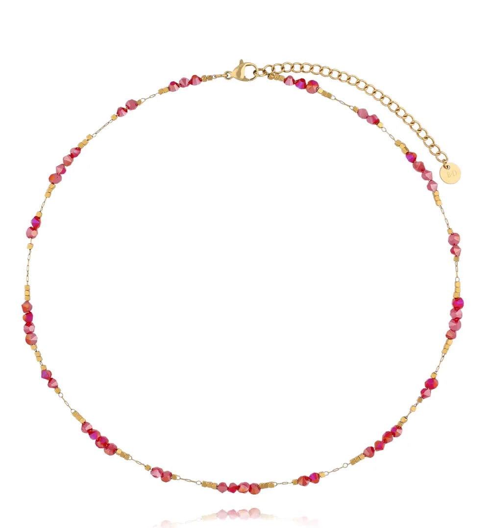 Naszyjnik złoty z czerwonymi kryształkami NSC0588