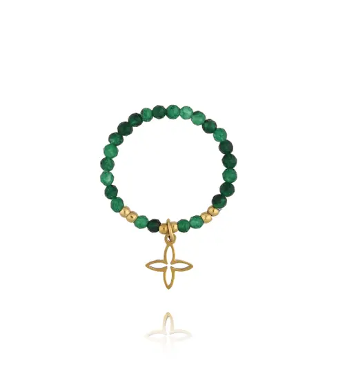 Pierścionek z zielonymi awenturynami i koniczynką PTW0589