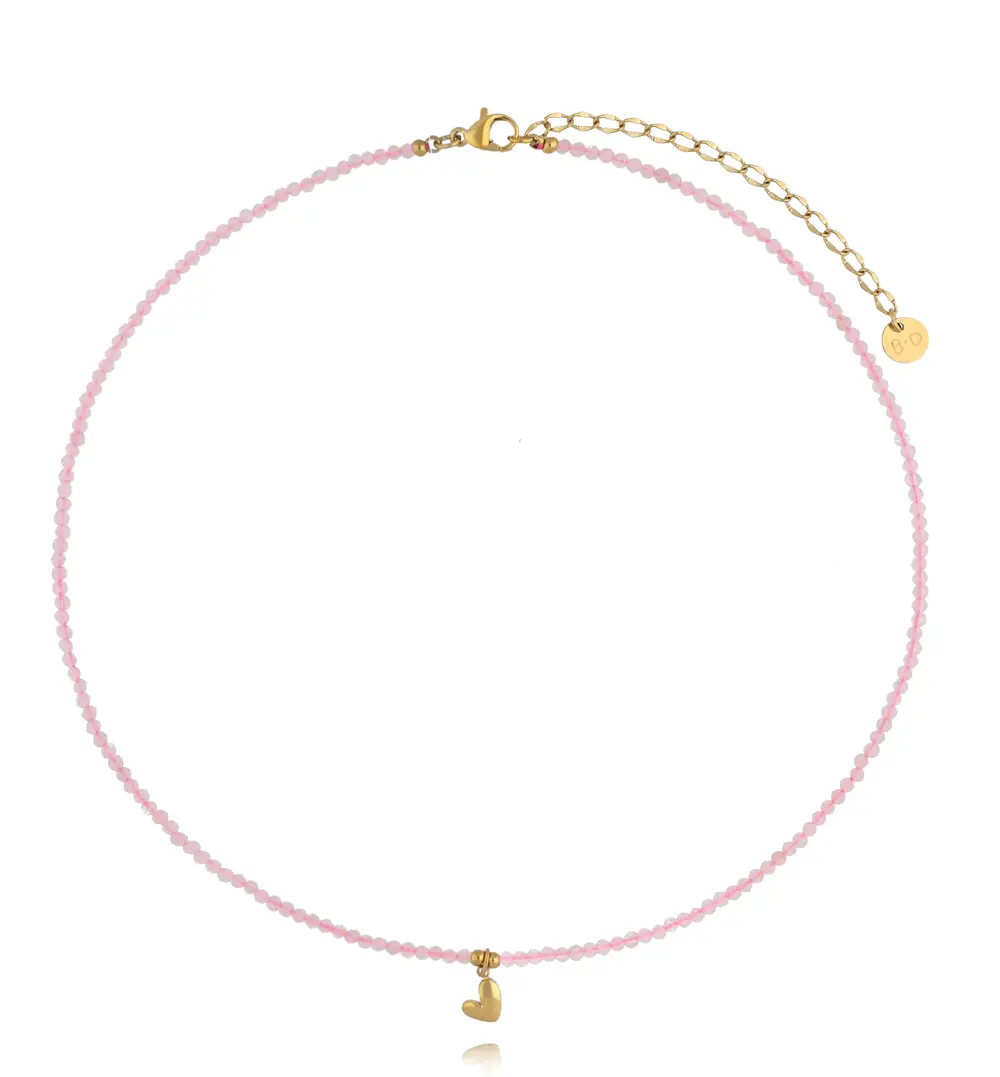 Naszyjnik z kwarcami różowymi i złotym serduszkiem NTW1558