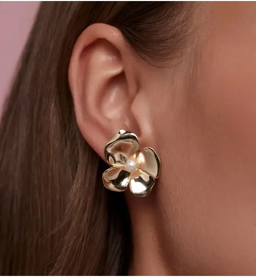 Kolczyki kwiaty z perłą złote KSS2242