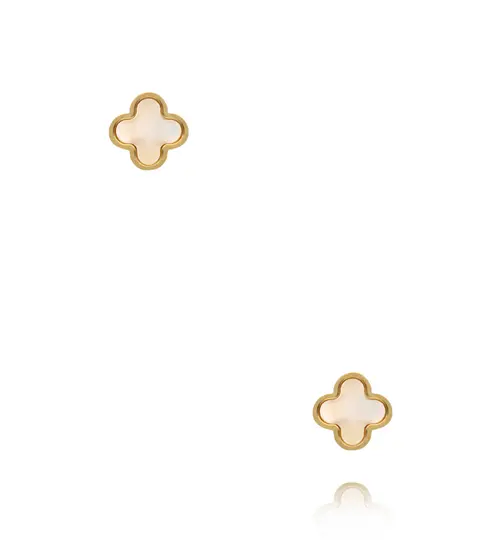 Kolczyki koniczynki z masą perłową złote KSA2577