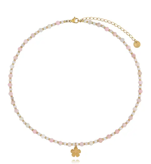 Naszyjnik z różowego opalu i zawieszką kwiatka NTW1644