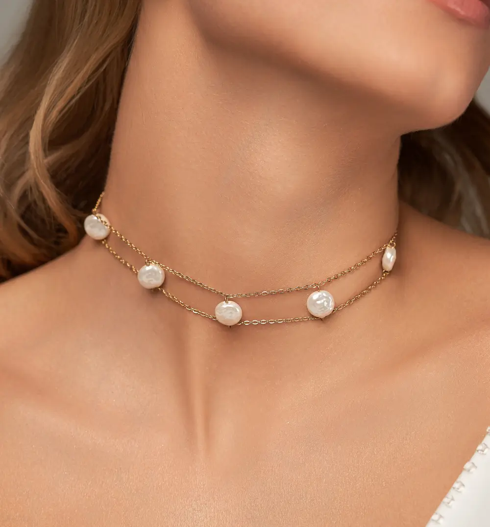 Naszyjnik złoty z perłami Moa NSA0566